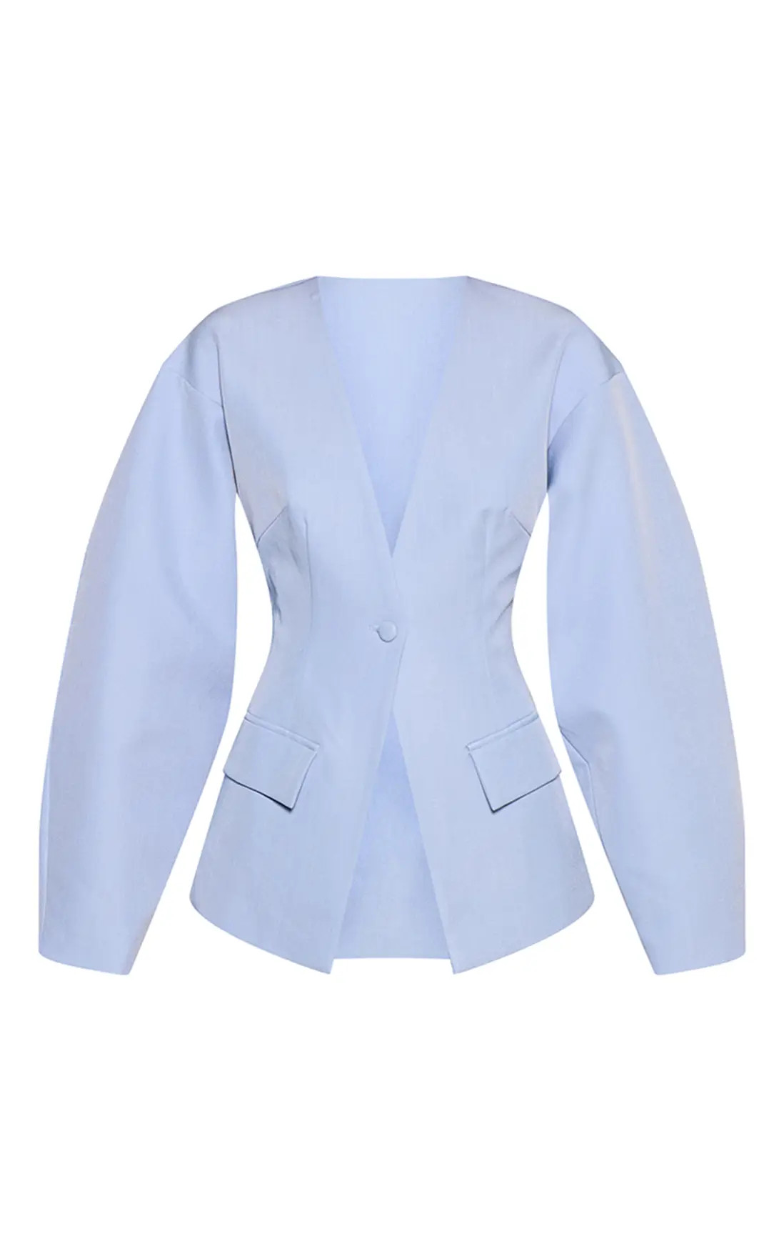 Pale Blue Cocoon Sleeve Cinched Waist Pocket Blazer | PrettyLittleThing USA | PrettyLittleThing US