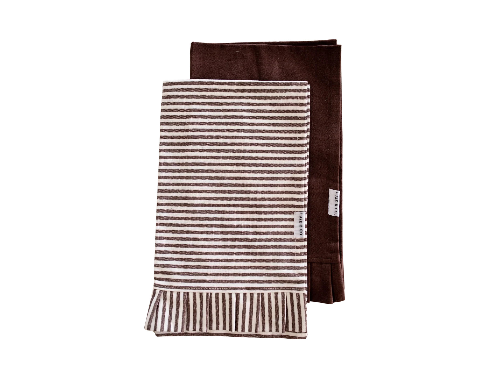 Brown & White Stripe Ruffle Tea Towel (Set of 2) | Heritage House