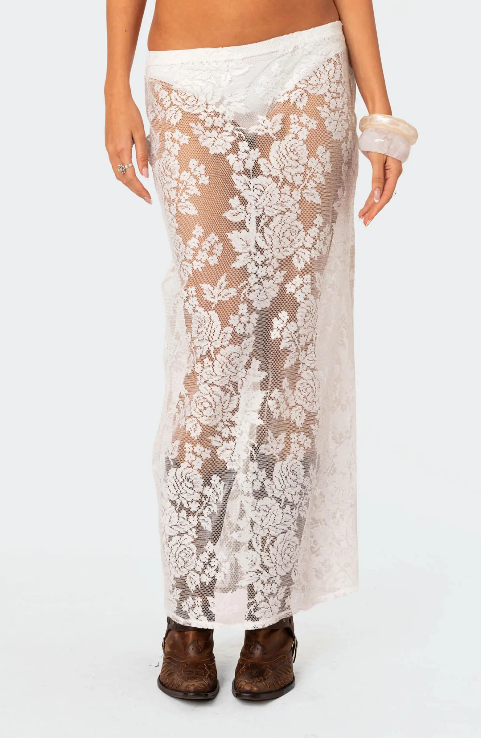 EDIKTED Bess Sheer Lace Cover-Up Maxi Skirt | Nordstrom | Nordstrom