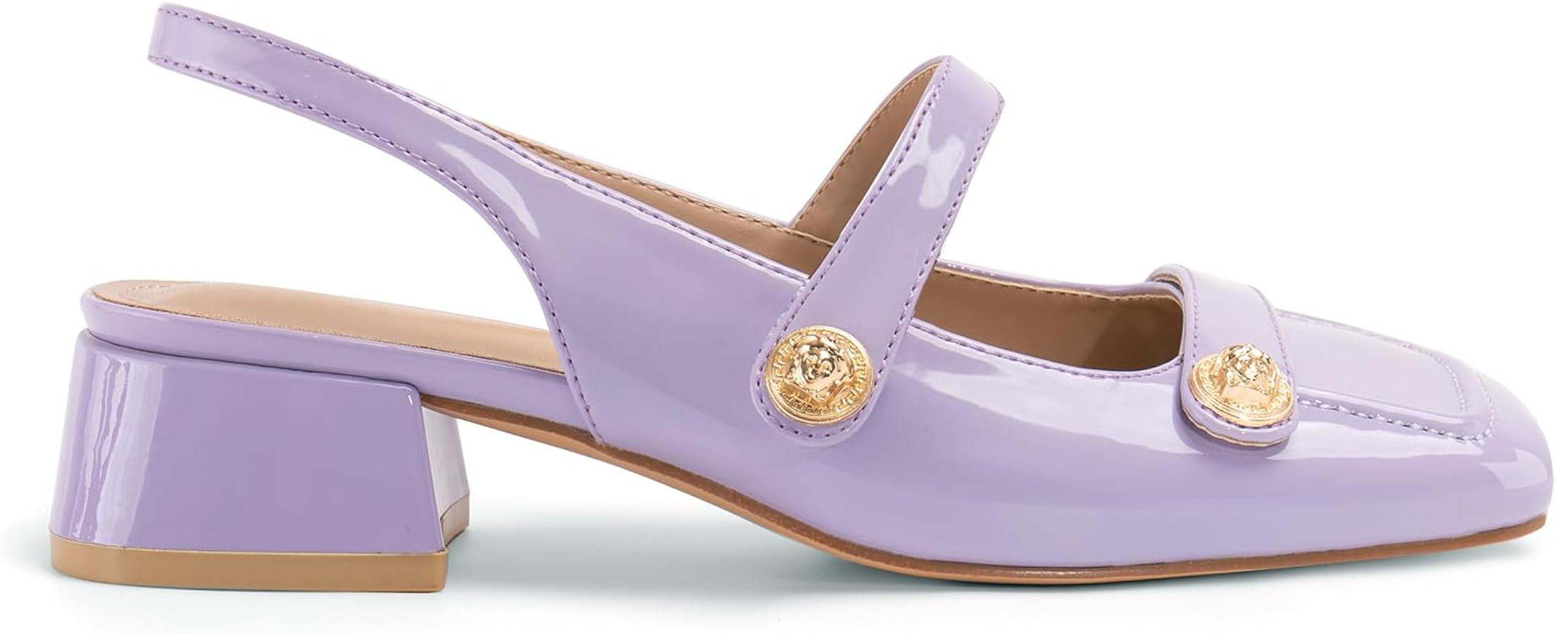 Slingback Mary Jane Heels for Women Low Block Heel Closed Square Toe Pump Shoes Heels Classic Dai... | Amazon (US)