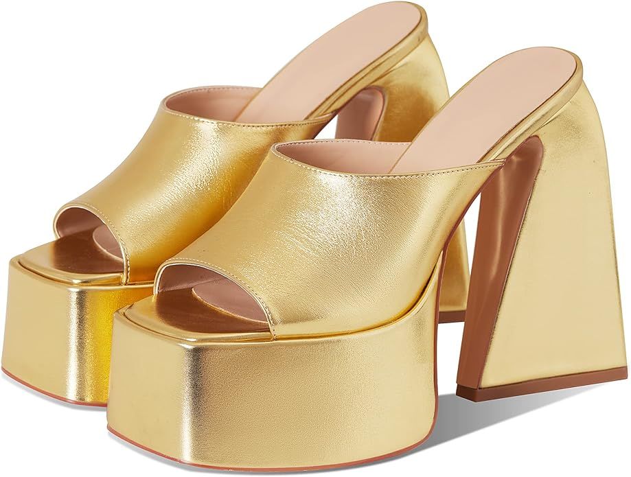Kalstage Heeled Sandals for Women Square Toe Chunky High Heels Slip-on Slides Sandals Summer Part... | Amazon (US)