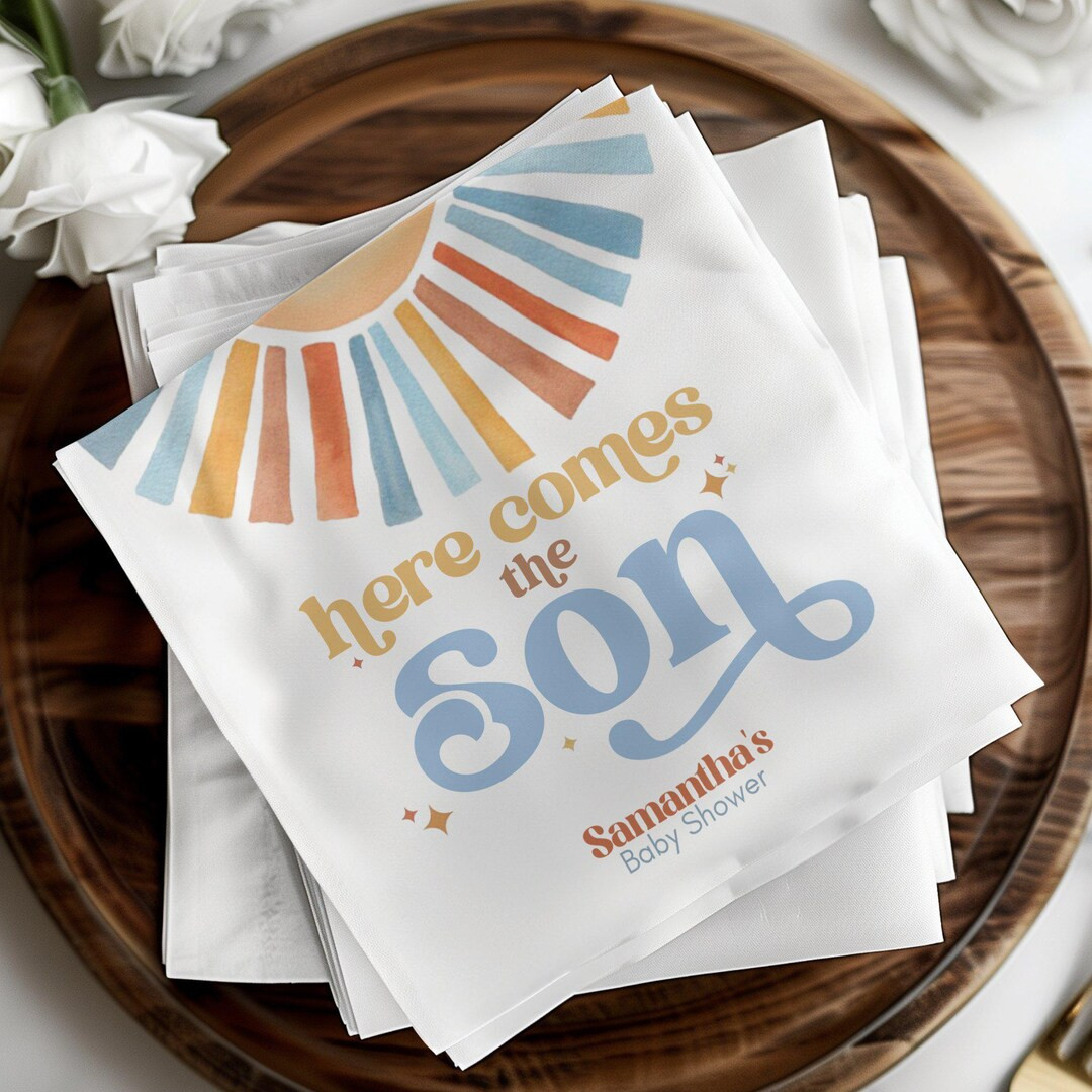 Sun Themed Baby Shower Napkins, Here Comes the Son Napkins, Party Decorations, Personalized Napki... | Etsy (US)