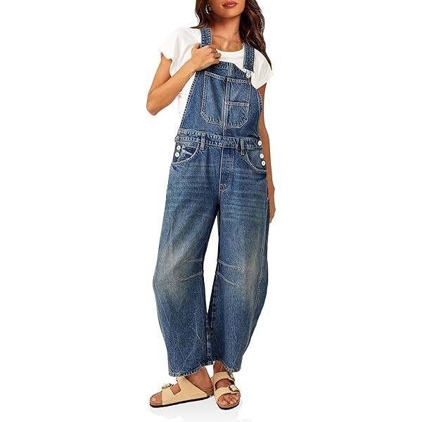 Ladyful Women's Denim Overall Casual Straight Wide Leg Bib Jeans Overall Adjustable Straps Denim ... | Amazon (US)