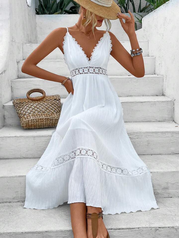 SHEIN VCAY Women's Lace Patchwork Cami Dress | SHEIN USA | SHEIN