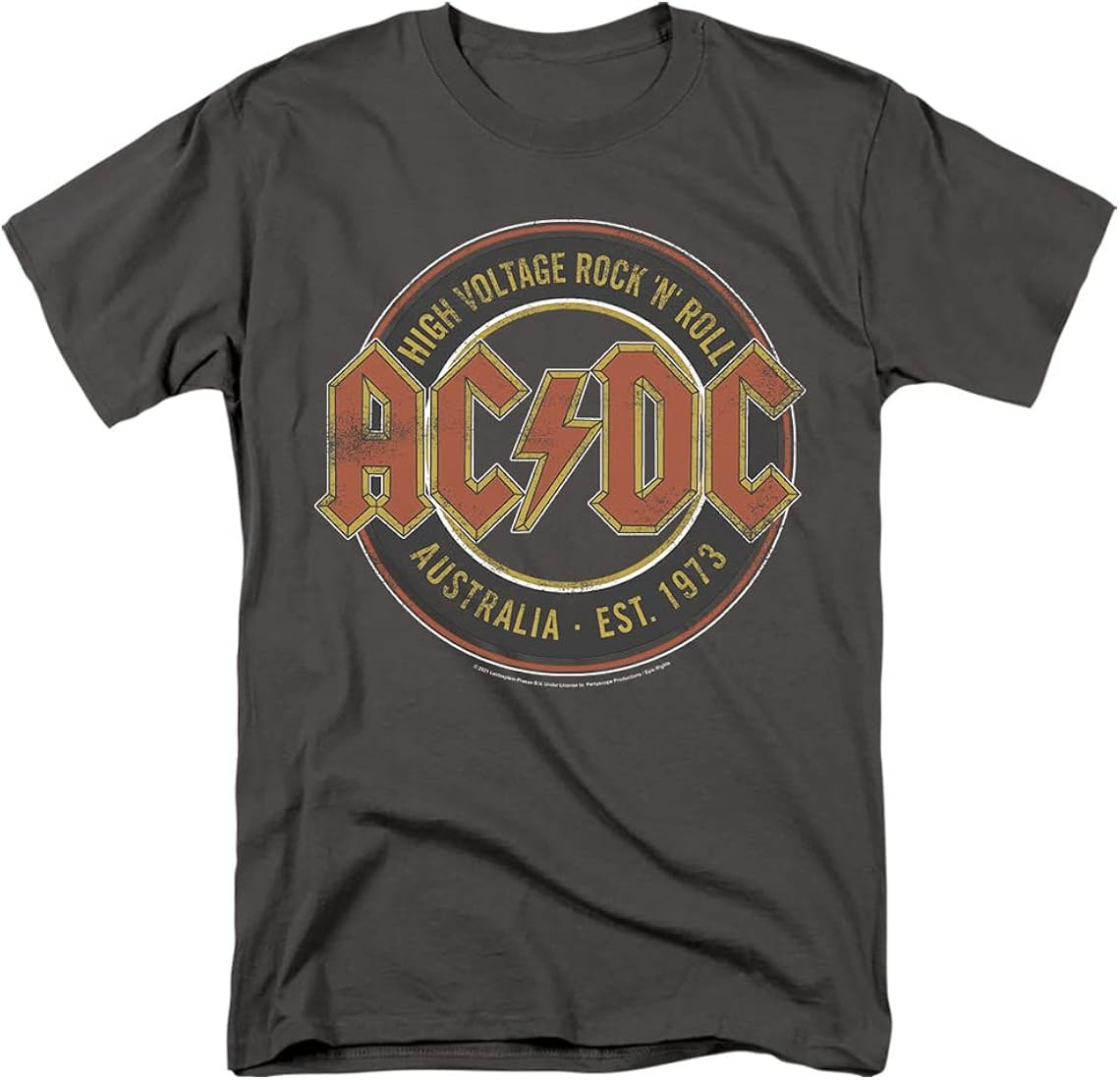 Popfunk Classic AC/DC Est. '73 Mens Short Sleeve Graphic T-Shirt Charcoal | Amazon (US)