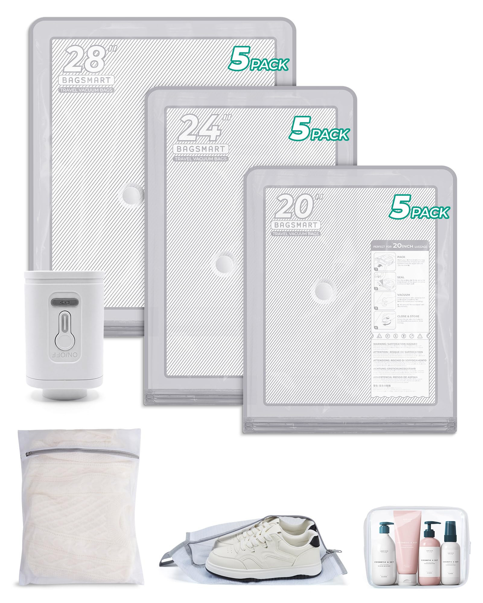 BAGSMART Vacuum Storage Bags with Portable Pump, Travel Space Saver Bags for Clothes, Heavy Duty ... | Amazon (US)