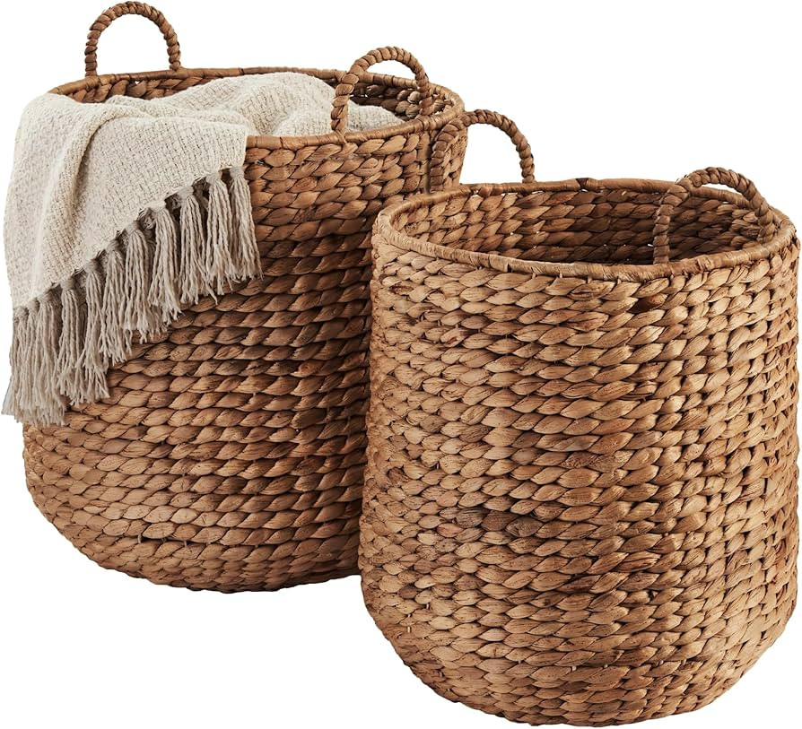 Best Choice Products 2-Piece Round Nesting Baskets W/Handles, Handwoven Water Hyacinth, Plant Hol... | Amazon (US)