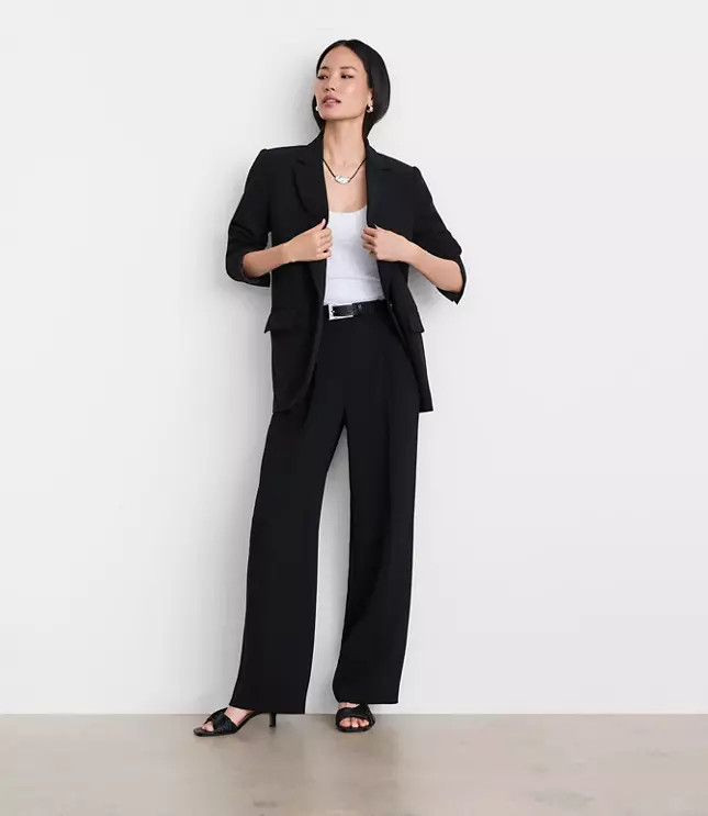 LOFT Versa Crepe Drape Pleated Relaxed Straight Pants | LOFT