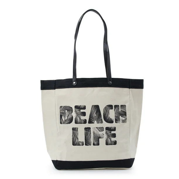 No Boundaries Women's Burlap Large Beach Tote Handbag, Black | Walmart (US)