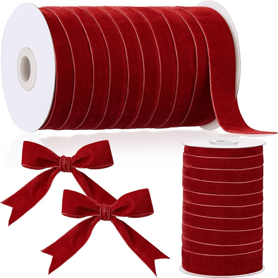 Chuangdi 1 Inch, 30 Yard Christmas Burgundy Velvet Ribbon Wide Vintage Velvet Ribbons for Christm... | Amazon (US)