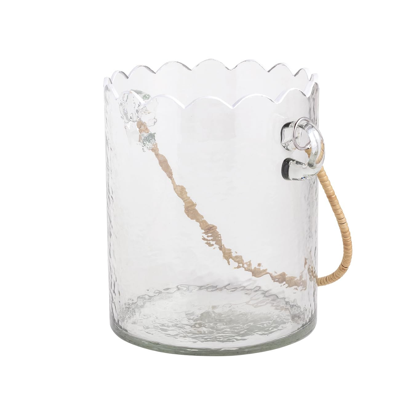 Elegant white hammered glass with hand-painted scalloped edges and a stylish rattan handle adds a... | Amazon (US)