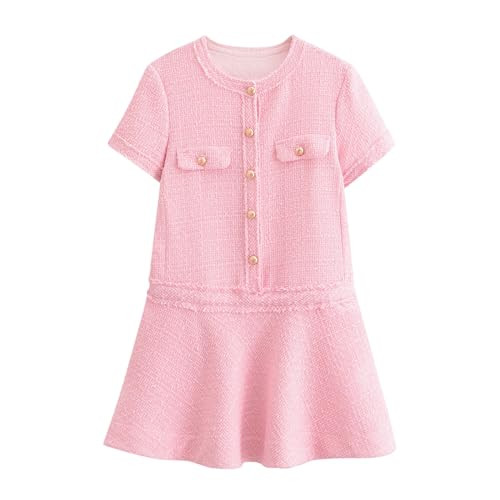 NaRHbrg Women's Elegant Tweed Mini Dress Short Sleeve Button Down A-Line Flared Dresses for Work ... | Amazon (US)