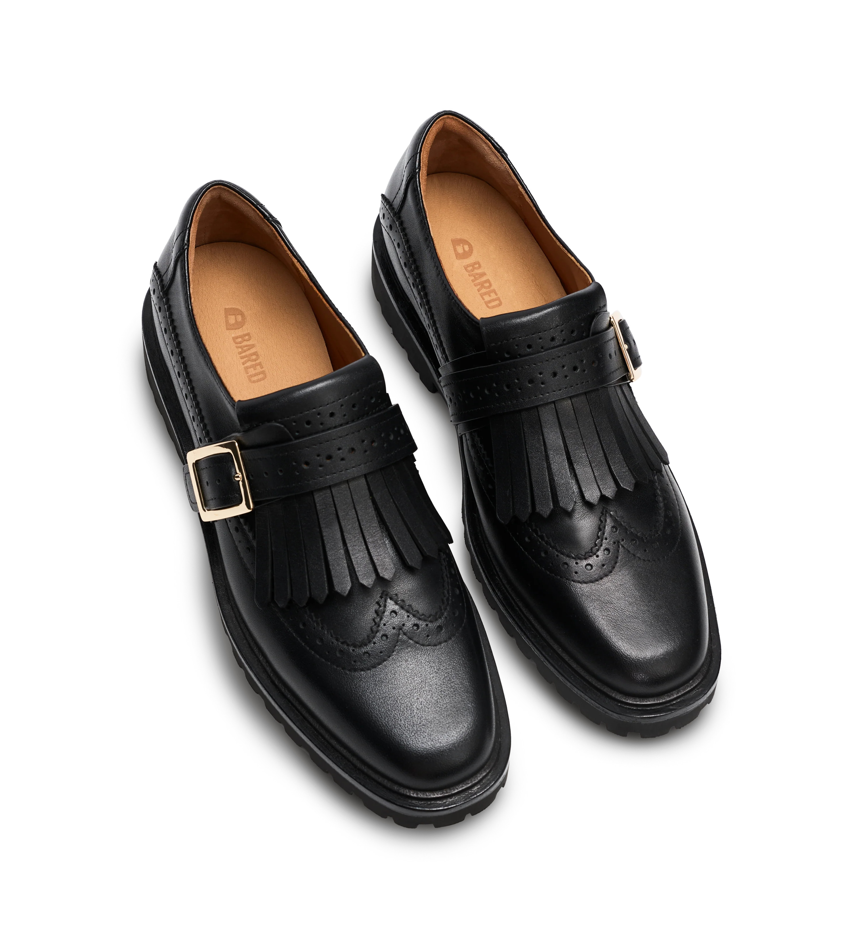 Emuwren Black Leather & Brogue Detail Monks & Laceups | Bared Footwear | Bared Footwear