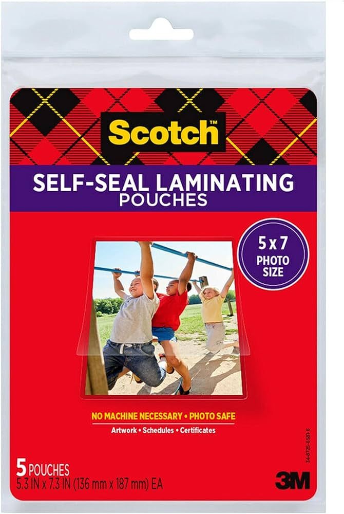 Scotch Self-Seal Glossy Document or Photo Laminating Pouches, 5 x 7 Inches, 5-Pack | Amazon (US)