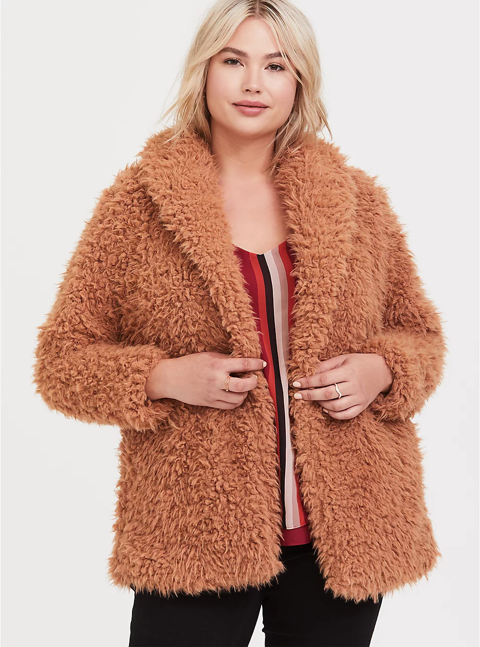 Caramel Faux Shearling Teddy Jacket | Torrid