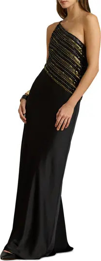 Lauren Ralph Lauren Beaded Mesh One-Shoulder Gown | Nordstrom | Nordstrom