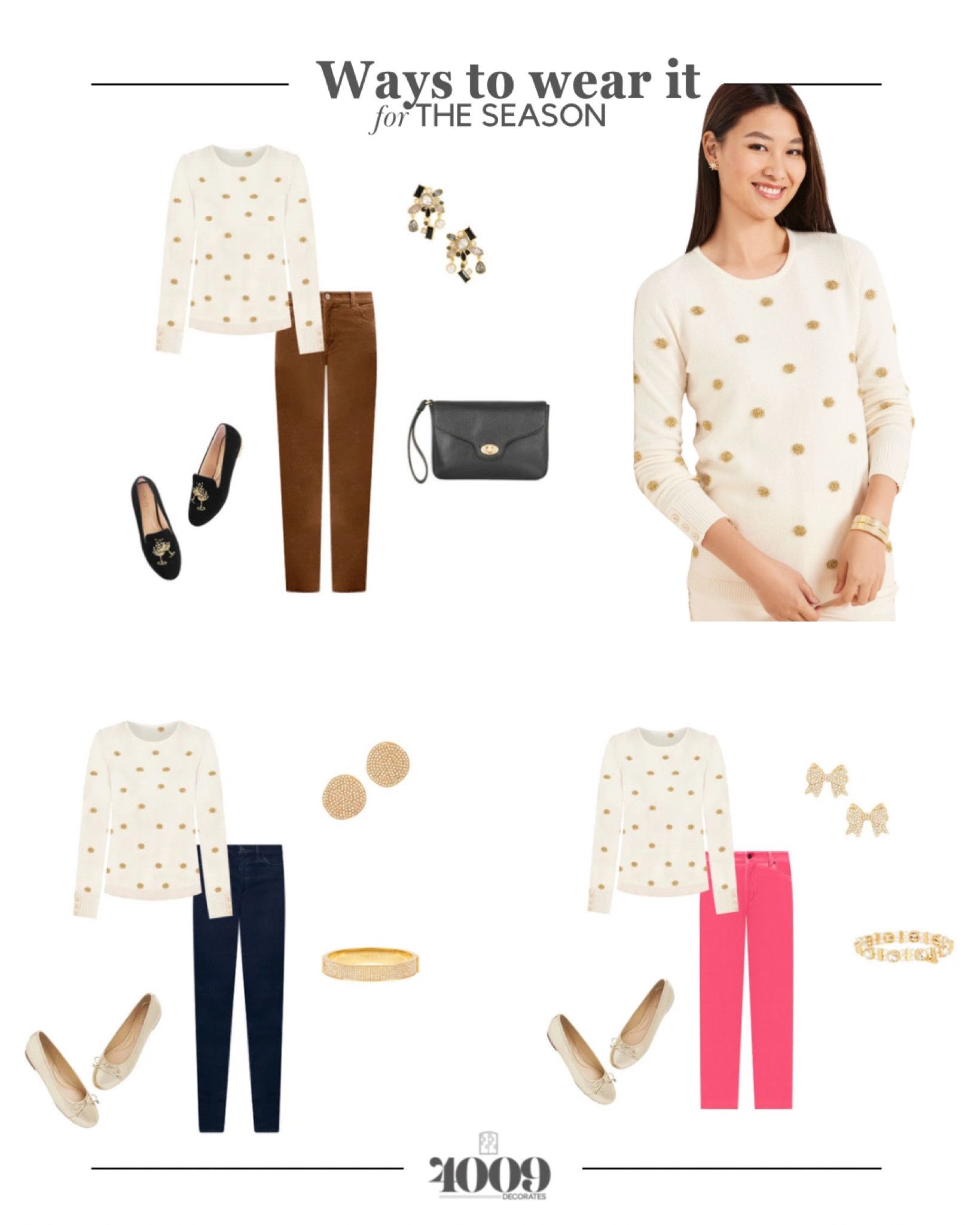 Up to 50%! Talbot’s tinsel gold polka dot sweater. 

#dotsweater #corduroy #jeggings #skinnyjeans #bowearrings #goldballetflats #flats #studearrings #crossbody #pinkpants #jewelry #bracelet #talbots #sweaterr

#LTKsalealert #LTKSeasonal #LTKstyletip