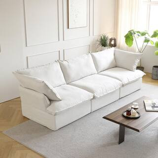 123 in. Square Arm 3-Seater Sofa in White | The Home Depot