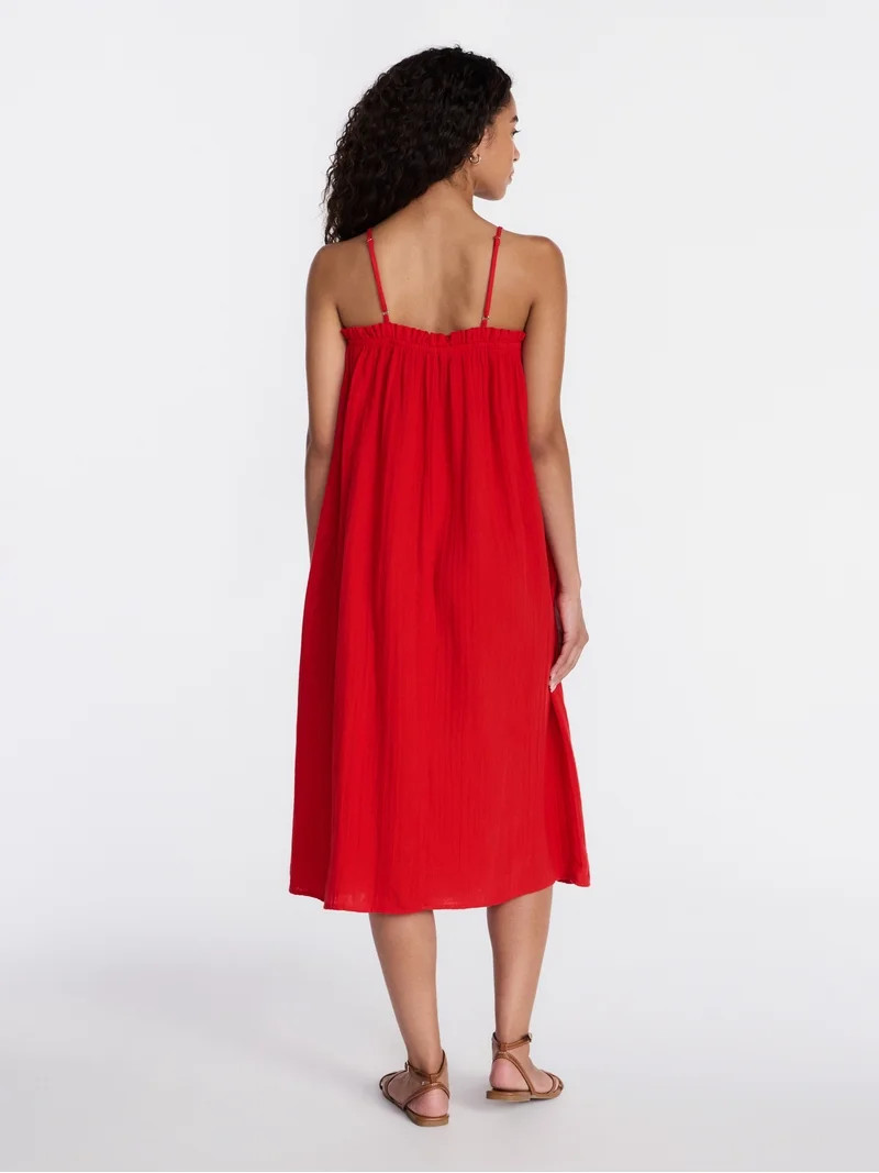 Time and Tru Women's Sleeveless Double Cloth Cotton Midi Dress, Sizes XS-XXXL | Walmart (US)