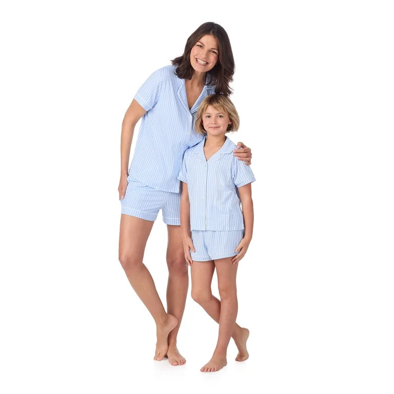 Joyspun Girls Mommy and Me Notch Collar Top and Shorts Family Matching Pajama Set, Sizes XS-XXL | Walmart (US)
