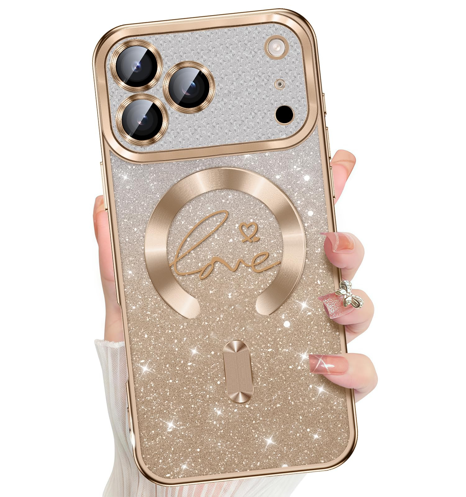 Misscase Magnetic Glitter Case for iPhone 17 Pro Max,Gradient Love Hearts Plating Phone Case Comp... | Amazon (US)