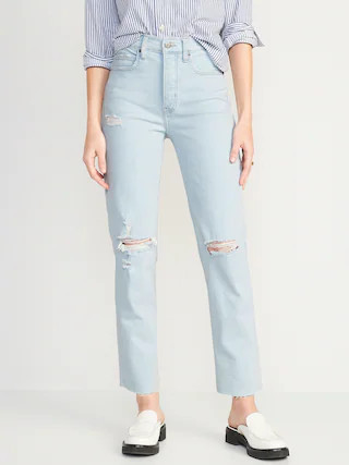 Extra High-Waisted Button-Fly Sky-Hi Straight Ripped Jeans for Women | Old Navy (US)