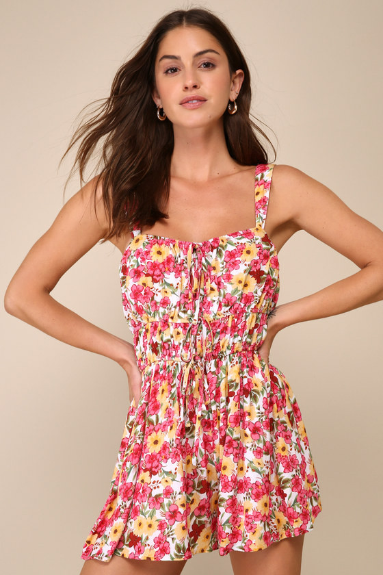 Lively Charm White Multi Floral Print Sleeveless Romper | Lulus