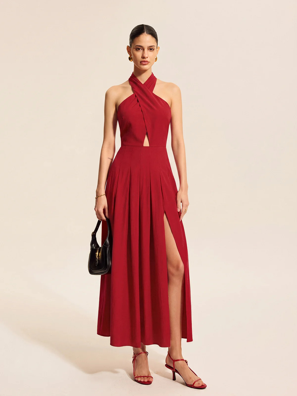 Halter Slit Cotton Linen Maxi Dress | Commense