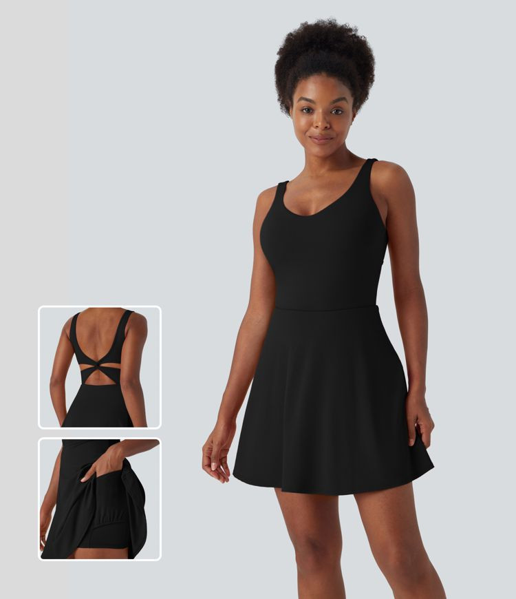 SoftlyZero™ QuickDry Cut Out 2-in-1 Pocket Flare Mini Tank Tennis Active Dress | HALARA