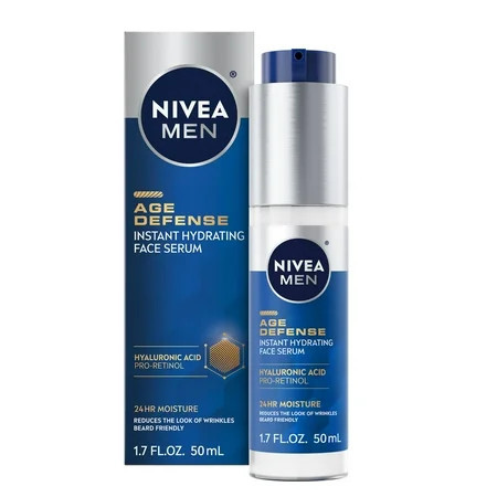 NIVEA MEN Age Defense Instant Hydrating Face Serum, Hyaluronic Acid, Pro-Retinol, 1.7 fl oz | Walmart (US)