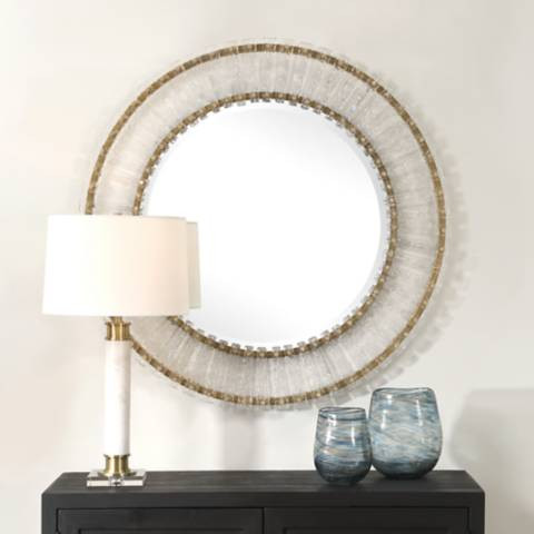 Denali Brushed Gold 41" Oversized Round Wall Mirror | Lamps Plus
