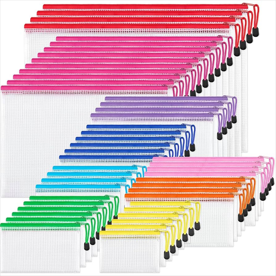 JARLINK 48 Pack 8 Sizes Mesh Pouch, 9 Colors, Waterproof Zipper File Bags Document Multipurpose T... | Amazon (US)