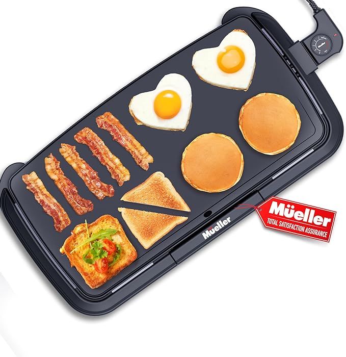 Mueller HealthyBites 20-inch Electric Griddle, Cool-Touch Handles, Slide-Out Drip Tray for Breakf... | Amazon (US)