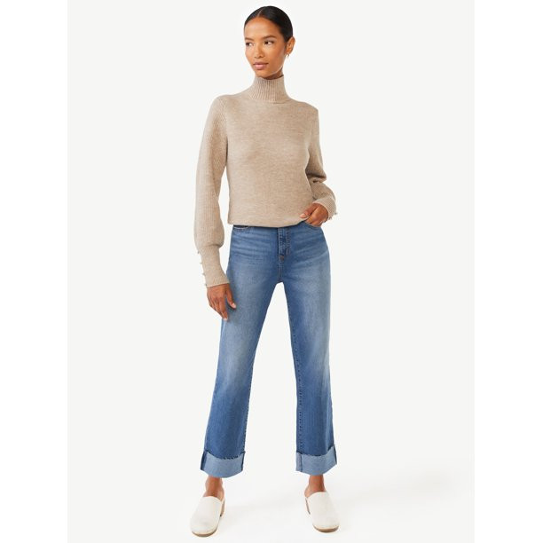 Scoop Women's Button Cuff Turtleneck Sweater | Walmart (US)