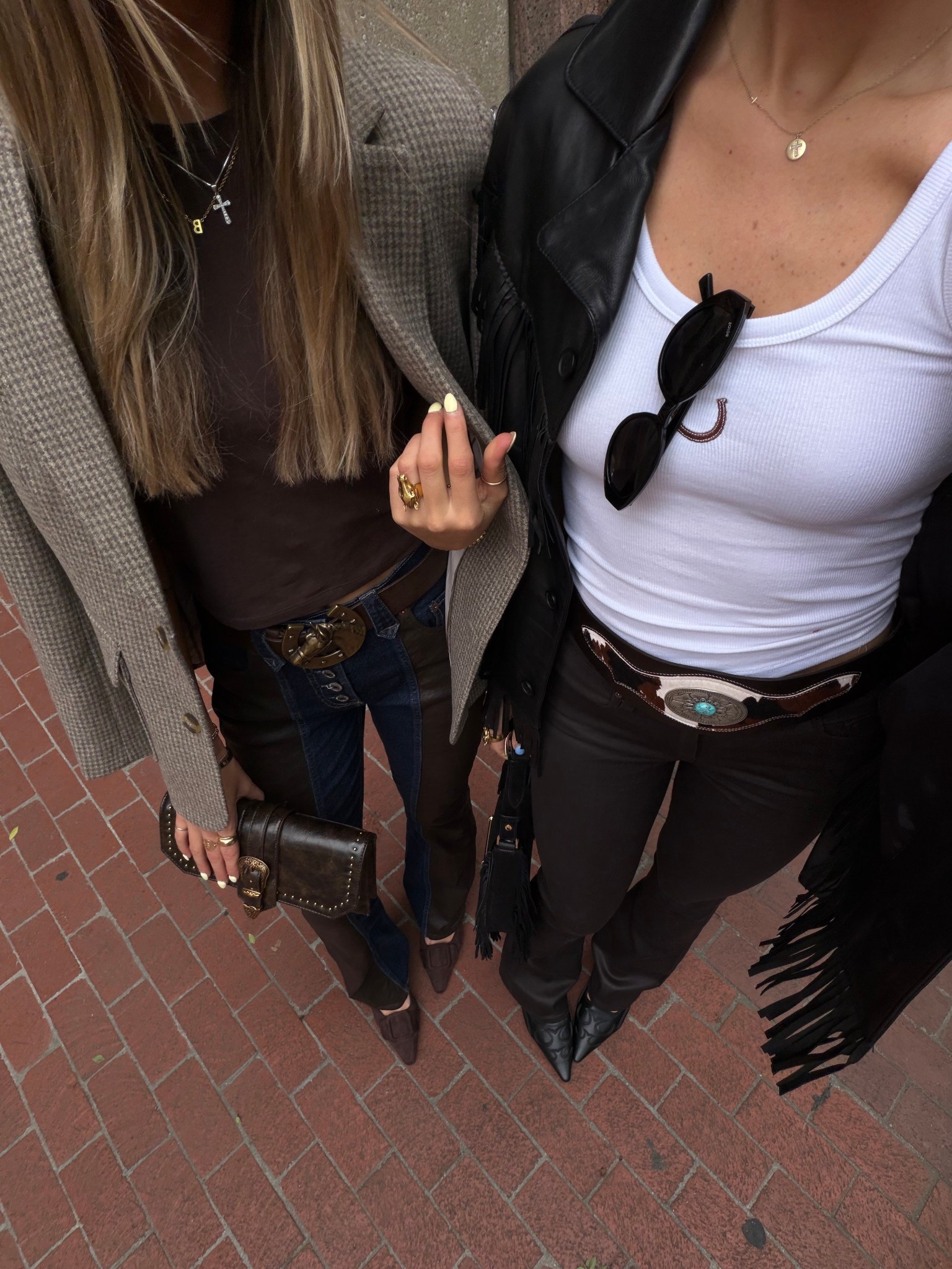 exact jeans are PAIGE (i’m in a 26 and im 5’10 in 2 inch heels). amazon tank in an XS, fringe jacket in a medium, belt is from seven hills and bag is old 🤎 my sister is wearing my jeans + belt + blazer! blazer in a small and jeans in a 26 long, belt in a small 

#LTKFestival #LTKTall #LTKSeasonal