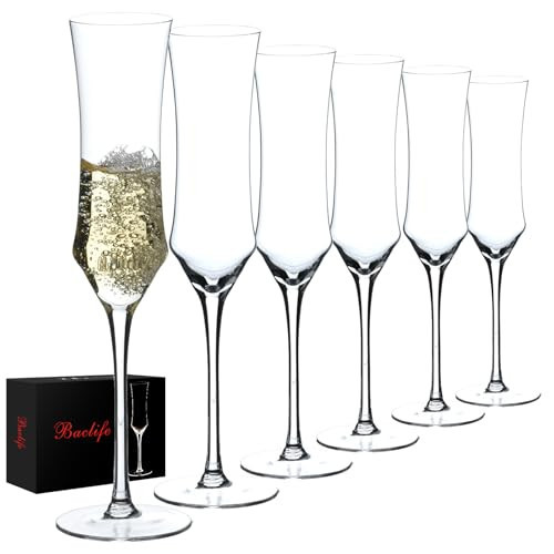 Champagne Flutes Set of 6 - Hand Blown Crystal Champagne Glasses With Long Stem - 7 oz Elegant Sparkling Wine Stemware - Unique Gift for Birthday,Wedding,Mother's Day,Housewarming | Amazon (US)