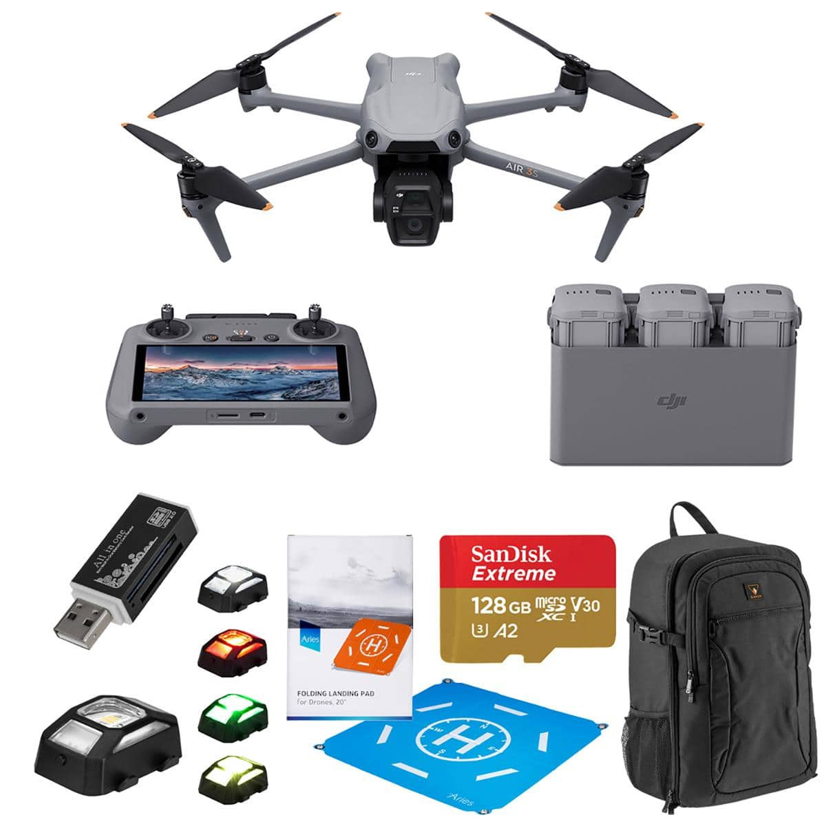 Bundle - DJI - Air 3S Drone Fly More Combo w/RC 2 Controller, w/128GB Card, Backpack | Best Buy U.S.