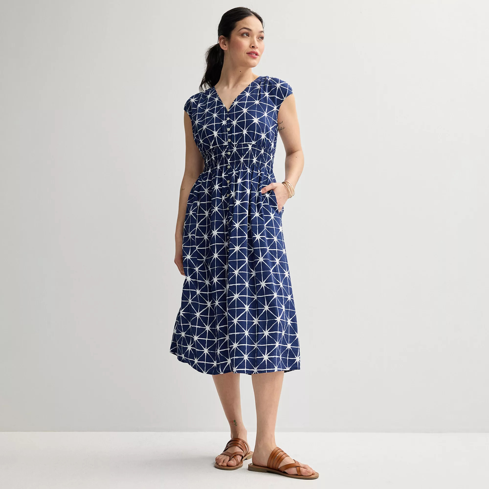 Women's Sonoma Goods For Life® Smocked Button Front Midi Dress | Kohl's