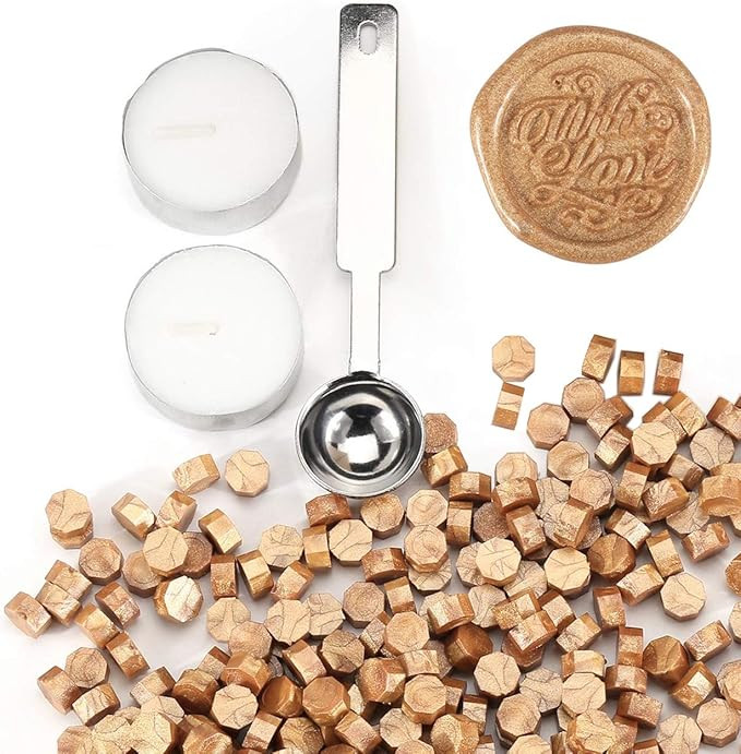 Yoption 360 Pcs Gold Sealing Wax Beads for Wax Seal Stamp with Candles and Melting Spoon | Amazon (US)