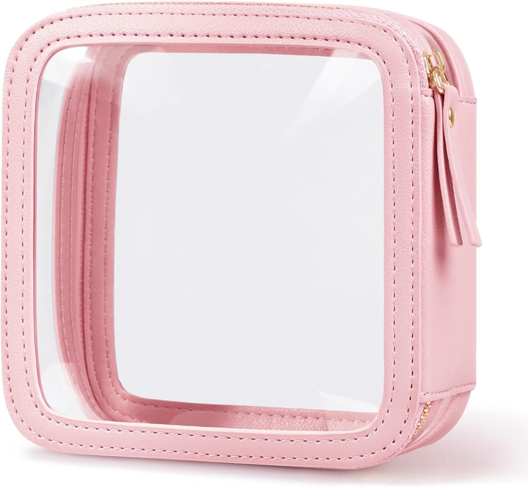 Small Clear Makeup Bag PU Leather Transparent Travel Bag Mini Cosmetic Bag Clear Zipper Pouch Car Organizer Bag Essential Bag for Purse On the Go Pouch TSA Approved | Amazon (US)