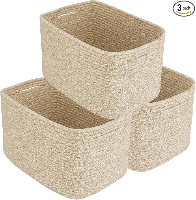 Rope storage Basket Bins Woven Basket for Organizing Shelves Rectangle Decorative Baskets For sto... | Amazon (US)