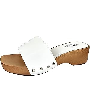 TruFox Classic Slide Sandals Low Heel Lightweight Faux Wood | Amazon (US)