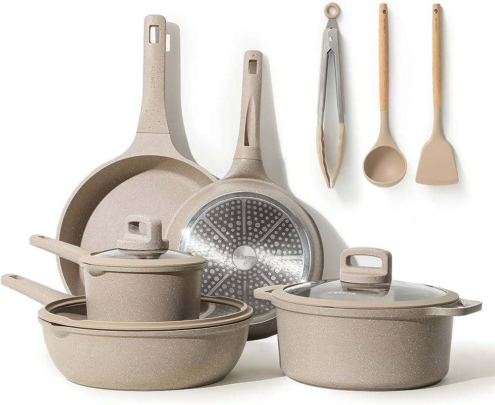 CAROTE Pots and Pans Set Nonstick, 11Pcs Kitchen Cookware Sets, Stackable Induction Pot and Pan s... | Amazon (US)