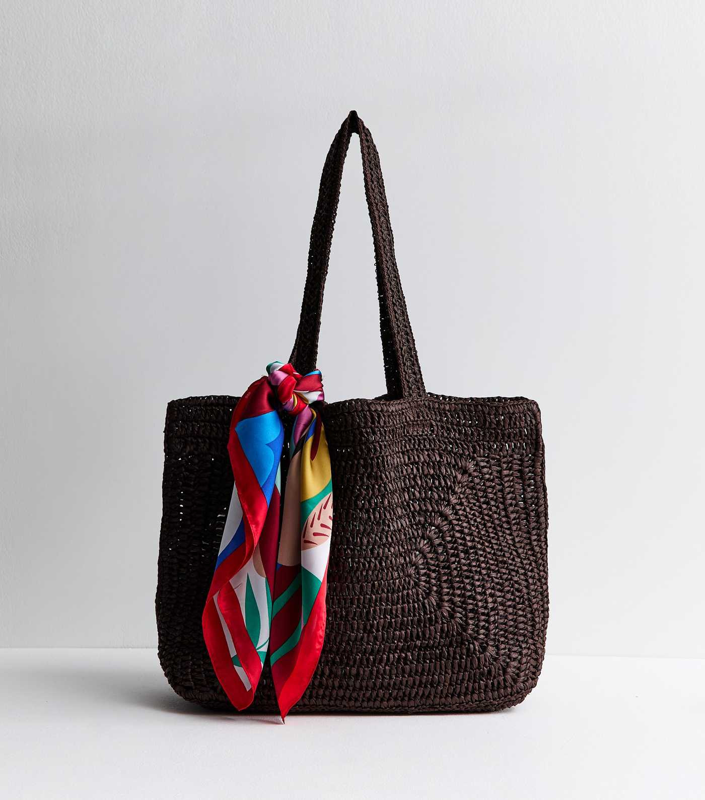 Chocolate Oversized Woven Tote with Scarf | New Look | New Look (UK)
