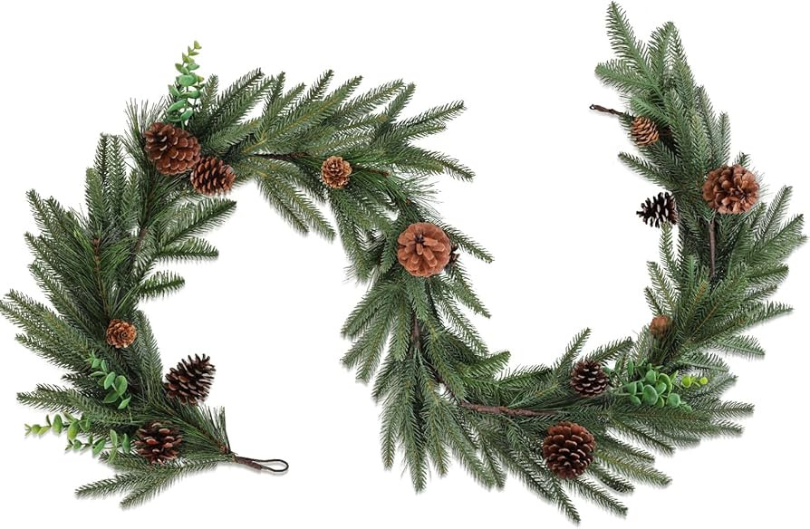 6ft Artificial Christmas Spruce Garland with Pine Cones, Lifelike Winter Greenery Needles Garland... | Amazon (US)