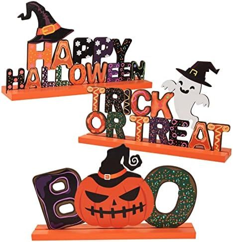 3 Pieces Happy Halloween Wooden Centerpiece Signs- Halloween Table Decorations Trick or Treat Tab... | Amazon (US)