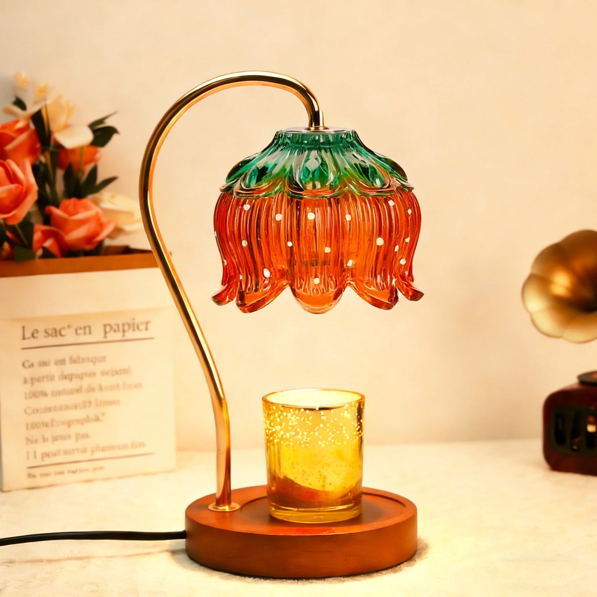 Hyindoor Flower Candle Warmer Lamp with Timer, Vintage Wax Melt Warmer for Scented Wax with 2 GU1... | Walmart (US)