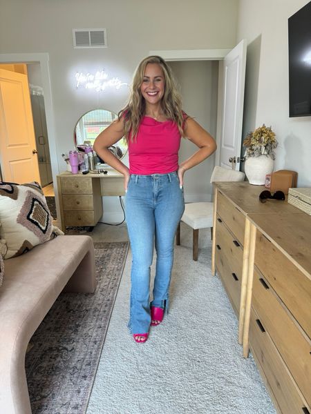 These jeans make me look 6 inches taller than I am 🙌🏼 I paired them with a pink tank and wedge heels (linked similar) 

This outfit screams girls weekend!! 

#LTKstyletip #LTKSeasonal #LTKfindsunder100
