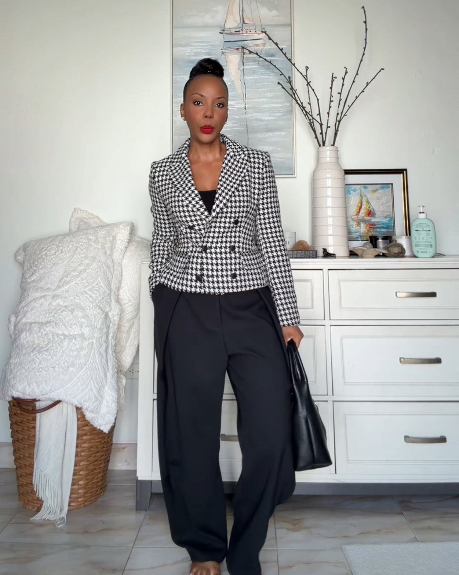 Business Professional Outfits for women. houndstooth jacket from @Commense DSJCOX_10 for 10% off at checkout 🎉

Workwear Jackets for women 
Cropped jacket outfits
Black Wide leg trouser
Office Outfit

#LTKgrwm #LTKootd #LTKWorkwear