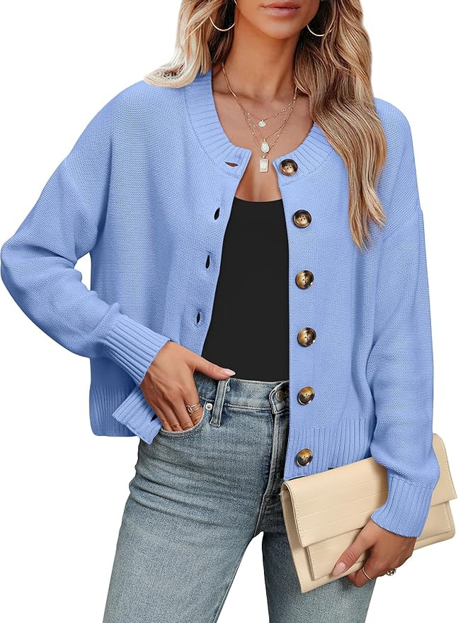 ANRABESS Women Knit Cardigans Sweater Open Front Button Down Long Sleeve Cropped Lady Jacket Outw... | Amazon (US)